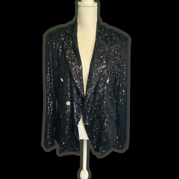 NWT Alexia Admor ‘Abbi’ Shimmering Sequined Blazer in Black Size 8 - Picture 3 of 16